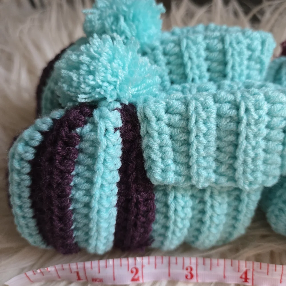 Cozy Knit Handmade Baby Booties - Teal and Purple